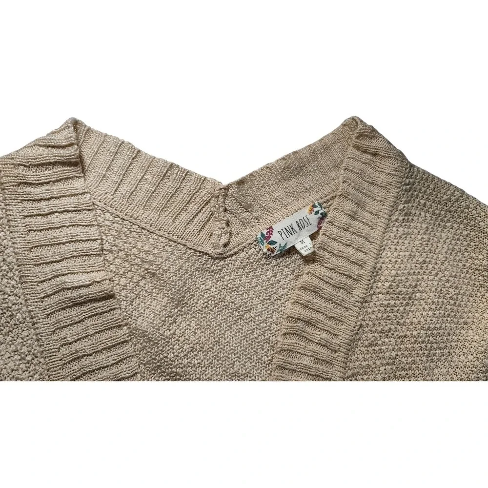 Pink Rose Open Cardigan Sweater with Pockets Oatmeal Tight Knitted Womens Medium